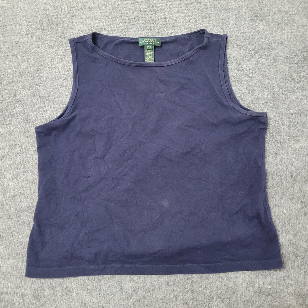Lauren Ralph Lauren Tank Top Womens Size PL Navy Blue Stretch Cotton USA Made